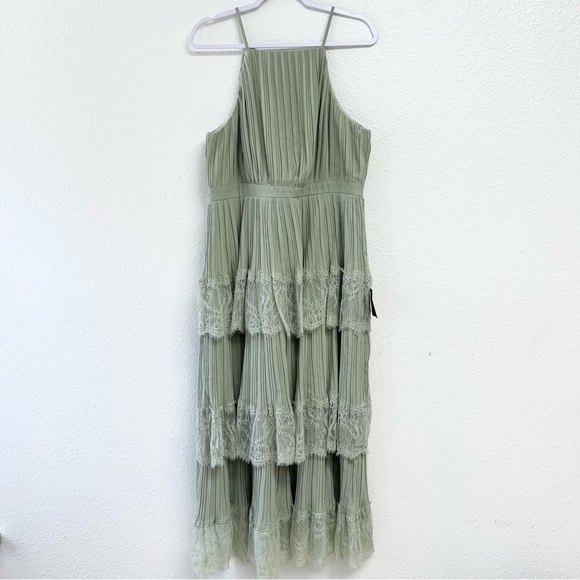 Lulus Came For Cocktails Sage Green Pleated Tiered Lace Maxi Dress Size XL - Picture 1 of 14